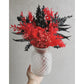 Black & Red dried & preserved flowers in frosted vase